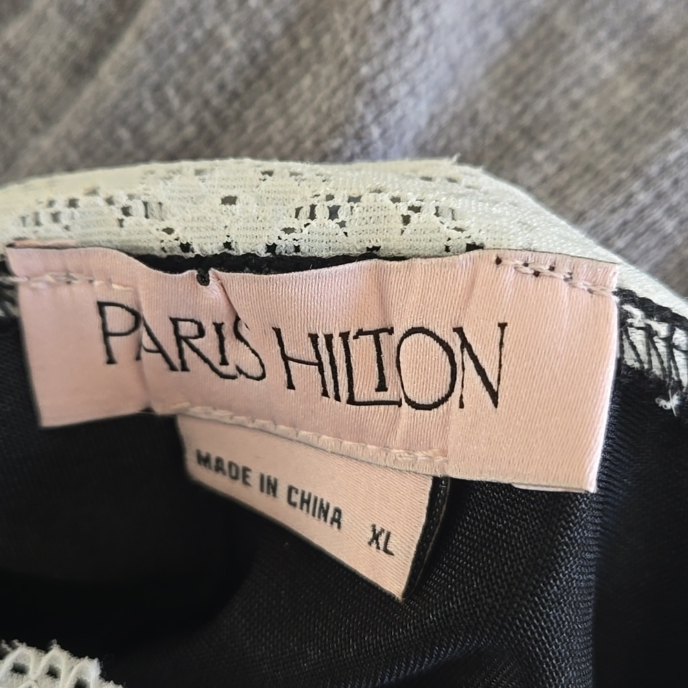 Paris Hilton Black Satin Halter Top with Lace Trim And Black Bow Hair Clip NWT - Picture 5 of 5